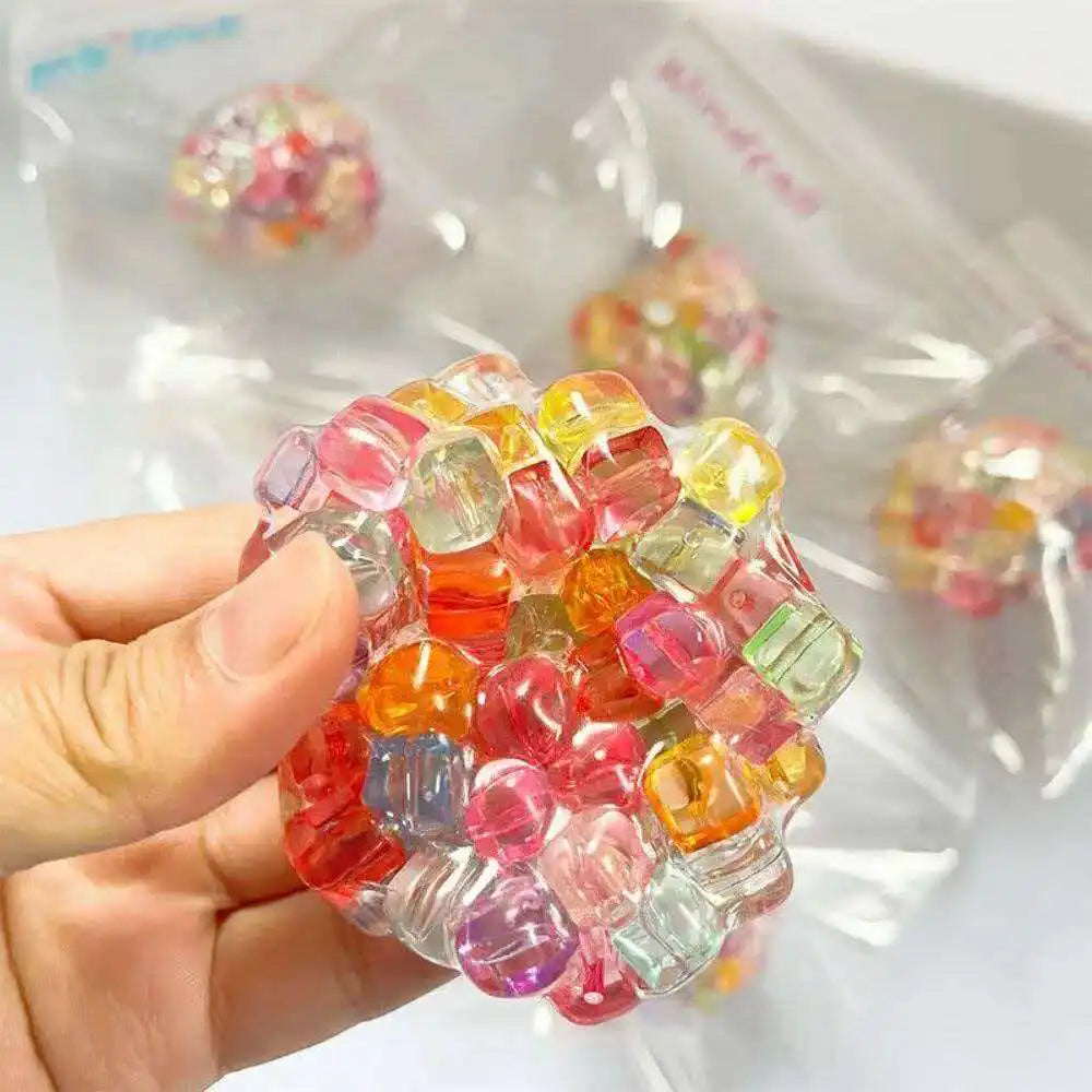 Fidget Ice Cube Squishy Ball — Colored Beads Sensory Stress Relief Toy