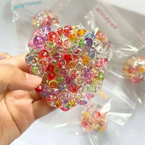 Fidget Ice Cube Squishy Ball — Colored Beads Sensory Stress Relief Toy