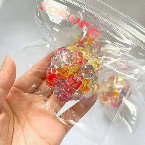 Fidget Ice Cube Squishy Ball — Colored Beads Sensory Stress Relief Toy