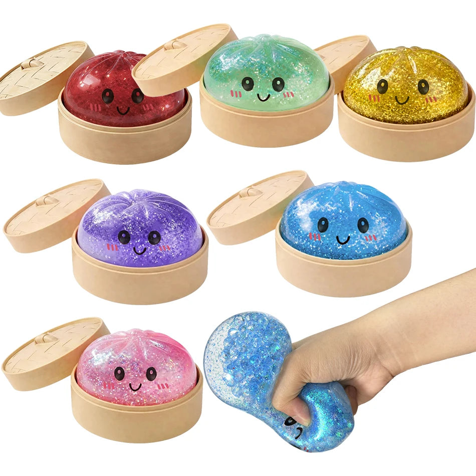 Giant Dumpling Squishy Toy with Bamboo Steamer – Realistic Stress Relief Gift