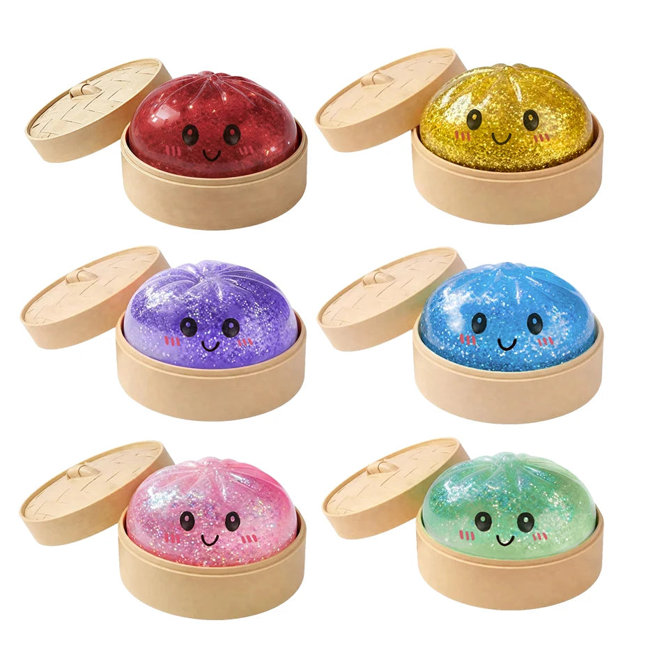Giant Dumpling Squishy Toy with Bamboo Steamer – Realistic Stress Relief Gift